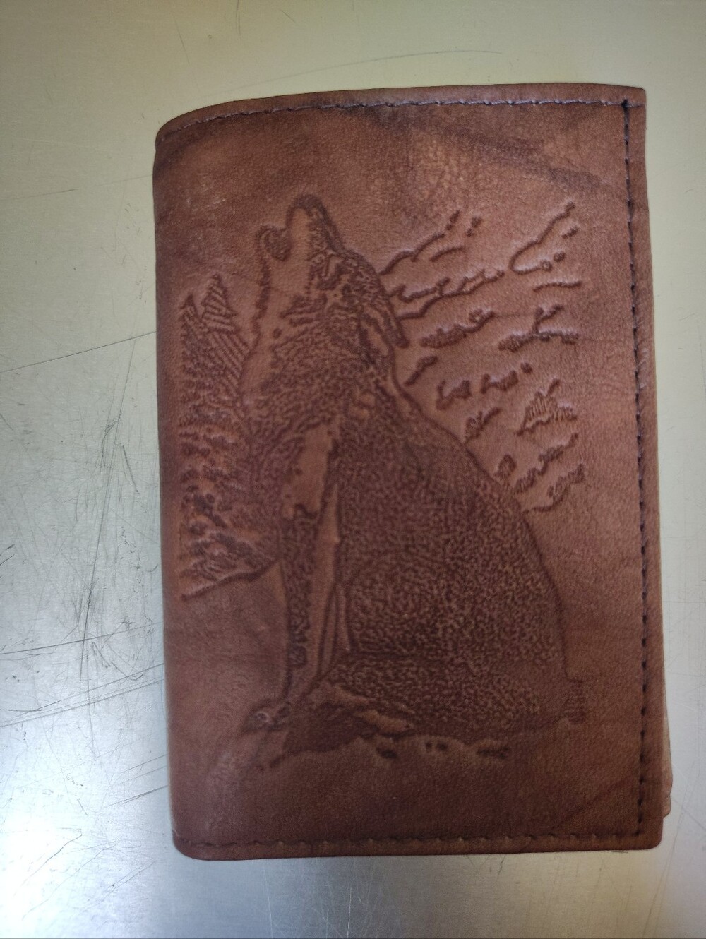 Rico Howling Wolf Tri Fold Leather Wallet